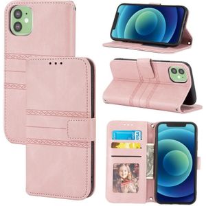 Embossed Striped Magnetic Buckle PU + TPU Horizontal Flip Leather Case with Holder & Card Slot & Wallet & Photo Frame & Sling For iPhone 11 Pro(Pink)