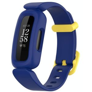 Voor Fitbit Ace 3 Siliconen Gentegreerde vervangende band horlogeband (donkerblauw geel gesp)