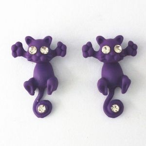 1 Pair Fashion Classic Kitten Animal Jewelry Cute Cat Stud Earrings for Girls(Purple)