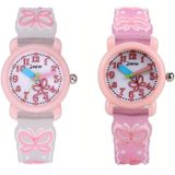 JNEW A335-86228 Kinderen Cartoon 3D Love Butterfly Siliconen Waterdichte Quartz Horloge (Pink Shell Pink Riem)