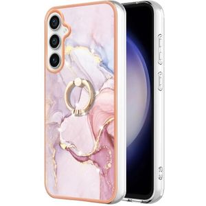 Voor Samsung Galaxy S23 FE 5G Galvaniseren Marmer IMD TPU Telefoonhoesje met Ringhouder (Rose Goud 005)