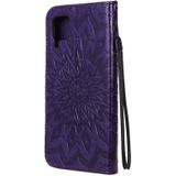 For Huawei P40 Lite / Nova 6 se Pressed Printing Sunflower Pattern Horizontal Flip PU Leather Case with Holder & Card Slots & Wallet & Lanyard(Purple)