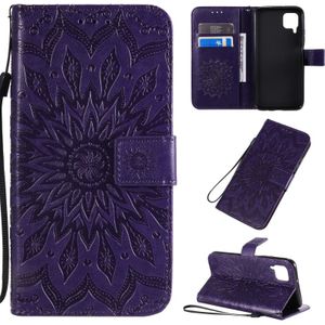 For Huawei P40 Lite / Nova 6 se Pressed Printing Sunflower Pattern Horizontal Flip PU Leather Case with Holder & Card Slots & Wallet & Lanyard(Purple)