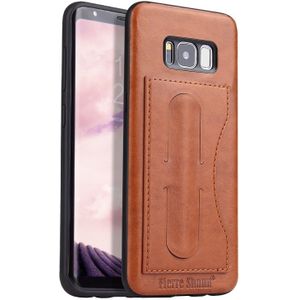 Fierre Shann Full Coverage Protective Leather Case for Galaxy S8  with Holder & Card Slot(Brown)