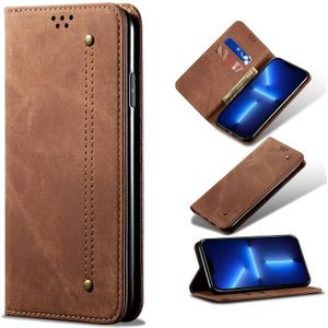 Denim Texture Casual Style Horizontal Flip Leren Case met Houder & Card Slots & Portemonnee voor iPhone 13 Pro (Brown)