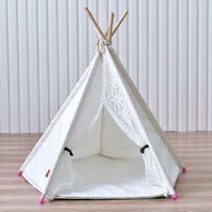 Removable and Washable Canvas Fabric Pet Nest Pet Tent  Size:60x60x70cm  Style:Spiked Lace (without Pad)