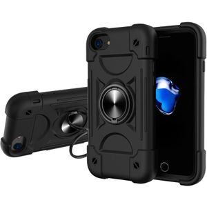 Shockproof Silicone + PC Protective Case with Dual-Ring Holder For iPhone 6/6s/7/8/SE 2020(Black)