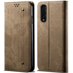 For OPPO Find X2 Denim Texture Casual Style Horizontal Flip Leather Case with Holder & Card Slots & Wallet(Khaki)