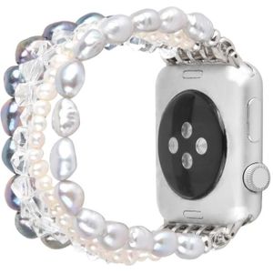 For Apple Watch 5 & 4 44mm / 3 & 2 & 1 42mm Pearl Crystal Watchband(Pearl + White Crystal)