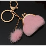 3 PCS Mini Unique Keychain Coin Purse Women Pompon Rabbit Fur Ball Plush Key Ring Holder Girls Bags Charm Women Purse Wallet(Pink)