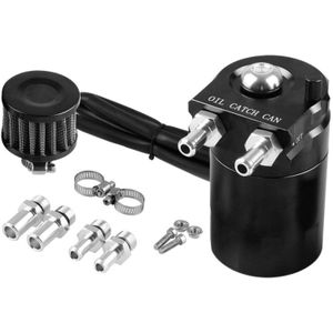 Universal Racing Aluminum Oil Catch Can Oil Filter Tank Breather Tank  Capacity: 300ML(Black)