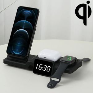 C100 5 In 1 Clock Wireless Charger Charging Holder Stand Station For iPhone / Apple Watch / AirPods