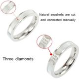 Three Diamonds Color Shell Diamond Ring Titanium Steel Gold-Plated Couple Ring  Size: 5 US Size(Silver)