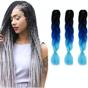 Fashion Color Gradient Individual Braid Wigs Chemical Fiber Big Braids  Length: 60cm(35 Black+Sapphire+Sky Blue)