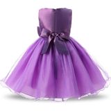 Purple Girls Sleeveless Rose Flower Pattern Bow-knot Lace Dress Show Dress  Kid Size: 140cm