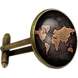 2 PCS World Map Pattern Cufflinks Antique Retro Bronze Cufflinks(Silver)