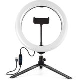 PULUZ 10.2 inch 26cm Light + Desktop Tripod Mount USB 3 Modes Dimmable Dual Color Temperature LED Curved Diffuse Light Ring Vlogging Selfie Photography Video Lights with Phone Clamp(Black)