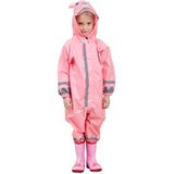 Children One-Piece Raincoat Boys And Girls Lightweight Hooded Poncho  Size: L(Pink)