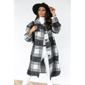 Autumn And Winter Long-sleeved Plaid Printed Shirt Jacket (Color:Black Size:XXL)