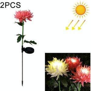 2PCS Simulated Chrysanthemum Flower 5 Heads Solar Powered Outdoor IP65 Waterproof LED Decorative Lawn Lamp  Colorful Light(Pink)
