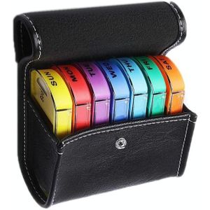 Notebook-Style 28-Compartment Portable Pill Box&Leather Bag(Black)