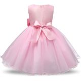 Pink Girls Sleeveless Rose Flower Pattern Bow-knot Lace Dress Show Dress  Kid Size: 100cm