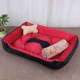 Dog Bone Pattern Big Soft Warm Kennel Pet Dog Cat Mat Blanket with Blanket Size: XXS  45×30×15cm (Black Red)