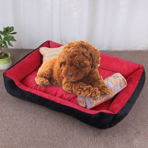 Dog Bone Pattern Big Soft Warm Kennel Pet Dog Cat Mat Blanket with Blanket Size: XXS  45×30×15cm (Black Red)