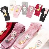 Children Pantyhose Knit Cotton Cartoon Girl Tights Baby Cropped Pants Socks Size: M 1-2 Years Old(White)