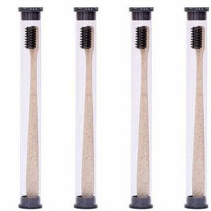 4  PCS /set Wheat Straw Toothbrush Soft-Bristle Toothbrush Bamboo Charcoal Head 18cm PVC Casing Portable Packaging Travel Toothbrush(Beige)