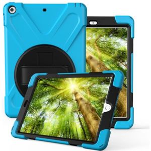 For iPad Pro10.5 / Air 10.5 2019 360 Degree Rotation PC + Silicone Protective Case with Holder & Hand-strap(Light Blue)