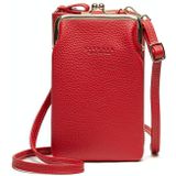 H2107 Ladies Mobile Phone Bag Shoulder Messenger Bag Pebbled Zipper Wallet(Red)