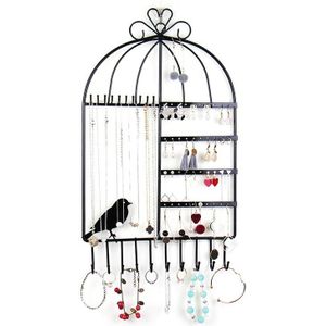 Birdcage Shape Ear Stud Earrings Bracelet Pendant Necklace Jewelry Display Storage Rack (Black)