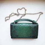 Genuine Leather Women Hand Bag Female Fashion Chain Shoulder Bag Luxury Designer Tote Messenger Bags(Dark Green)