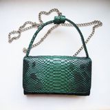 Genuine Leather Women Hand Bag Female Fashion Chain Shoulder Bag Luxury Designer Tote Messenger Bags(Dark Green)