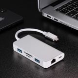 6 in 1 Type C USB 3.0 Hubs Type-C to 2xUSB3.0 RJ45 SD TF Card PD Charging Port Adapter Cable Converter for Laptop Macbook(silver)