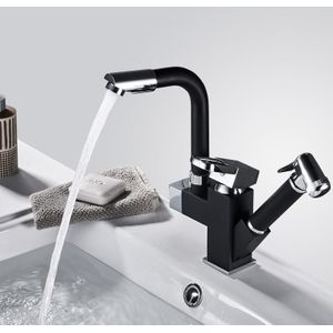 Kitchen Pull-Out Double Faucet Water Table Hot And Cold Water Faucet  Specification: Cube Spray Pull