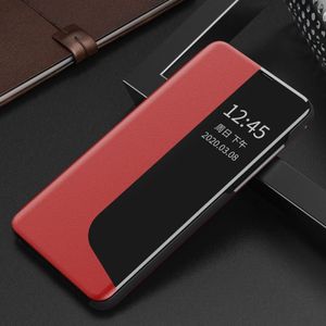 For Huawei Mate 20 Pro Side Display Shockproof Horizontal Flip Leather Case with Holder & Call Answering Function & Sleep / Wake-up(Red)