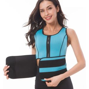 Neoprene Corset Yoga Vest Sweat Suit Postpartum Belly Belt  Size:L(Sky Blue)