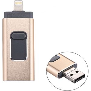 RQW-01B 3 in 1 USB 2.0 & 8 Pin & Micro USB 16GB Flash Drive  for iPhone & iPad & iPod & Most Android Smartphones & PC Computer(Gold)