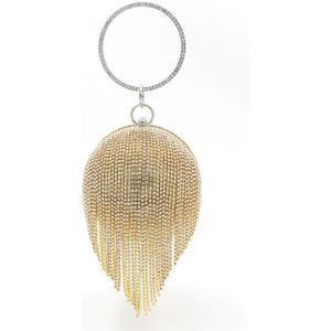 Diamond Tassel Women Party Metal Crystal Clutches Evening Bags Wedding Bag Bridal Shoulder Handbag(Gold Crystal Bag)