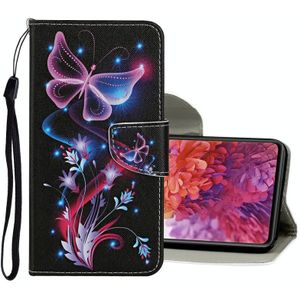For Samsung Galaxy S20 FE 5G / S20 Lite Colored Drawing Pattern Horizontal Flip Leather Case with Holder & Card Slots & Wallet(Fluorescent Butterfly)