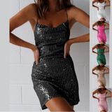 Dames glitterjurk spaghettibandjes wrap bodycon-jurk  maat: S