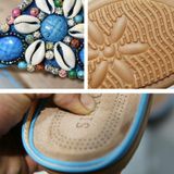 Ladies Summer Bohemian Sandals Seaside Retro Beaded Shell Slippers  Size: 41(Blue)