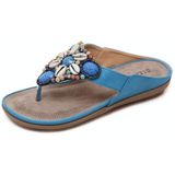 Ladies Summer Bohemian Sandals Seaside Retro Beaded Shell Slippers  Size: 41(Blue)