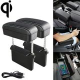 2 PCS Universal Car Wireless Qi Standard Charger PU Leather Wrapped Armrest Box Cushion Car Armrest Box Mat with Storage Box (Black White)