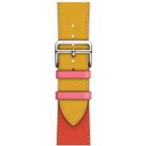 Two Color Single Loop Leather Wrist Strap Watchband for Apple Watch Series 3 & 2 & 1 42mm  Color:Amber+Orange Red+Light Rose Red