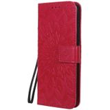 For Huawei P40 Pro Pressed Printing Sunflower Pattern Horizontal Flip PU Leather Case with Holder & Card Slots & Wallet & Lanyard(Red)