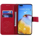 For Huawei P40 Pro Pressed Printing Sunflower Pattern Horizontal Flip PU Leather Case with Holder & Card Slots & Wallet & Lanyard(Red)