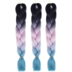 Fashion Color Gradient Individual Braid Wigs Chemical Fiber Big Braids  Length: 60cm(Black+Pink+Lake Blue)